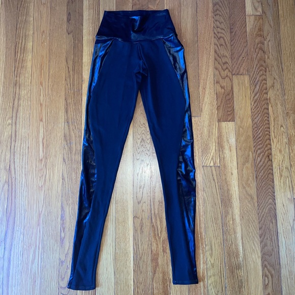 Mika- Black Leggings With Shiny Side Paneling. Size XS (please read) - Picture 3 of 5